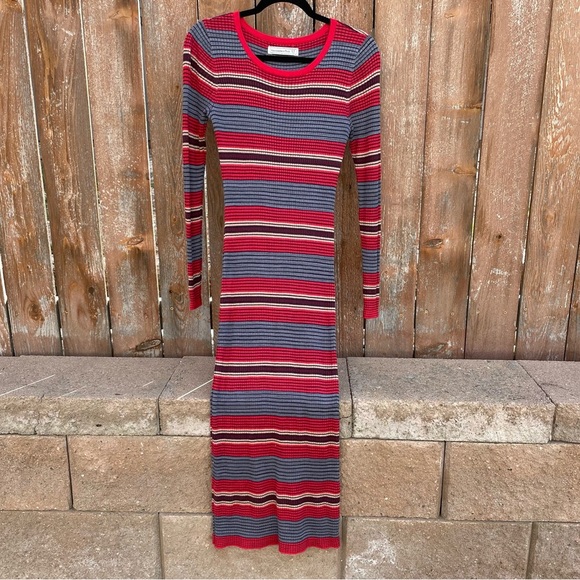 ABERCROMBIE & FITCH Women’s Red Gray Striped Bodycon Maxi Dress Size Large Tall - Picture 1 of 11